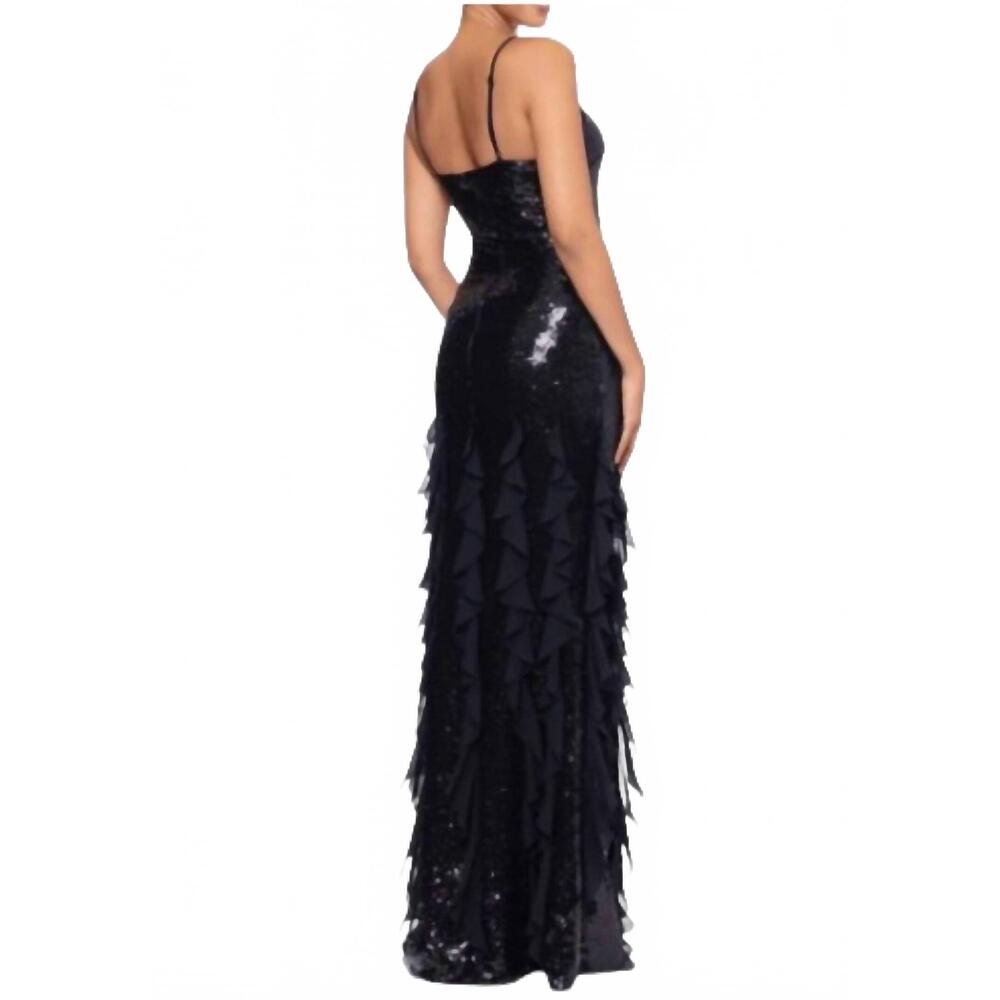 NEW BETSY & ADAM sophisticated sequin & ruffle gown in black - Picture 2 of 2